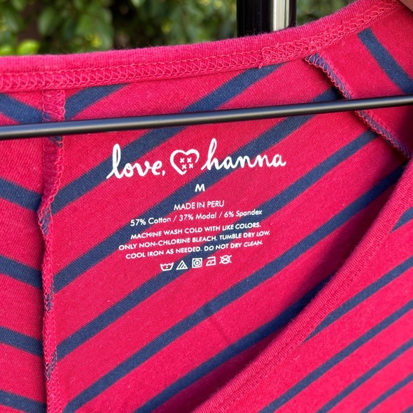 Hanna Andersson Medium Red Blue Striped Dolman Sleeve V Neck Tee - Picture 3 of 5